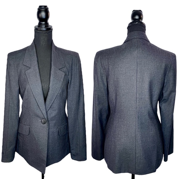 MNG By Mango Womens Wool Blend Blazer Size 8 Charcoal Gray Pockets Structured - Picture 1 of 16